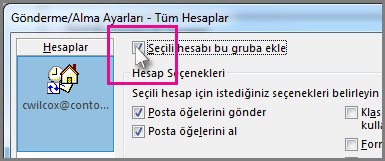 Bir hesabı gönderme/alma grubundan kaldırma