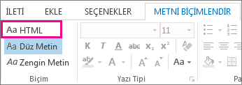 Bir iletideki Metni biçimlendir sekmesinde HTML biçimi seçeneği
