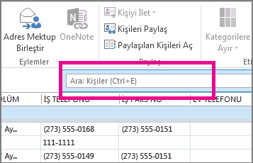 Kişiler sekmesinde Kişileri Ara'yı tıklatın
