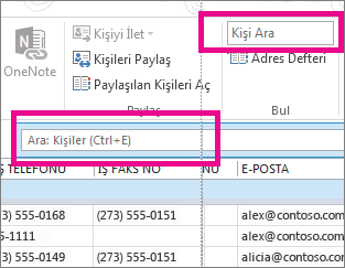 kişileri ara ve birini bul kutularını karşılaştırma