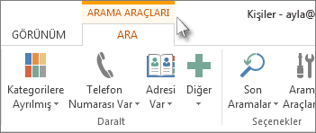 arama araçları sekmesi