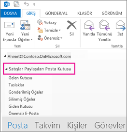 Paylaşılan posta kutusu Outlook’taki Klasör Listesinde gösterilir