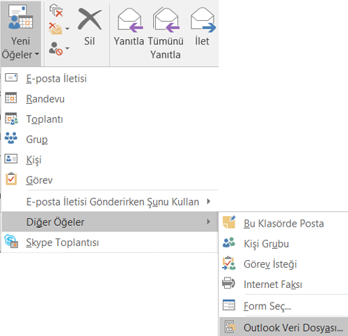 Yeni Outlook veri dosyası oluşturma