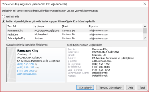 Yinelenen kişilerle ne yapmak istediğinizi seçin.