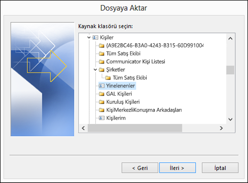 Yinelenenler klasörünüzden dışarı aktarın.