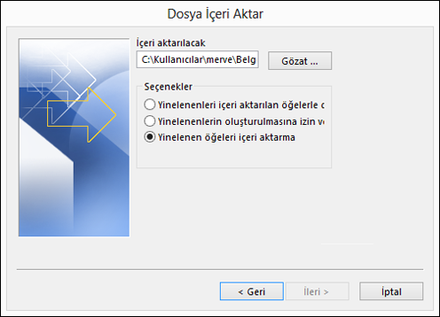 İçeri aktarılacak dosyayı seçin.