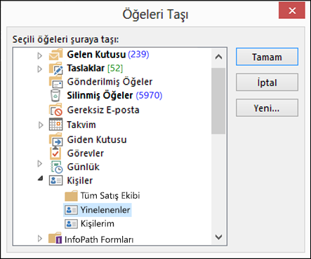 Kişilerinizi başka bir klasöre taşıyın.