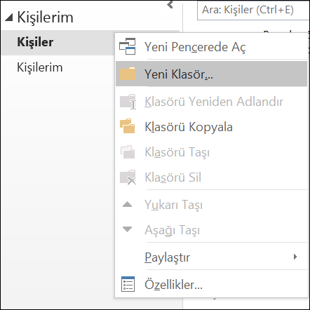 Yeni bir kişiler klasörü oluşturun.