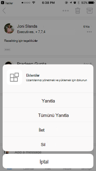 İleti üzerinde işlem yapma