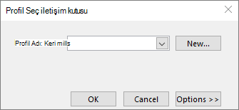 Yeni profilin adını içeren Profil Seç iletişim kutusu
