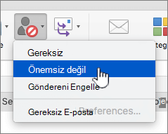 İletiyi gereksiz değil olarak işaretle seçimi