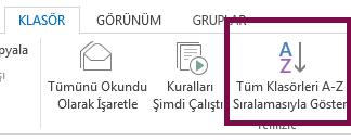 Tüm Klasörleri A’dan Z’ye göster seçeneğine tıklayarak klasörlerinizi alfabetik olarak sıralayın.
