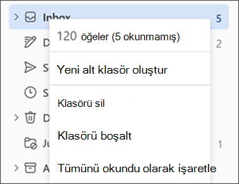 Klasöre sağ tıklandığında menüyü gösteren ekran görüntüsü