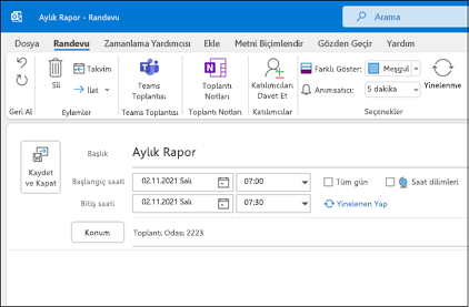 Outlook Yeni Randevu