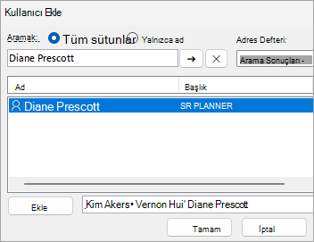 Bir klasörü paylaşmak için kullanıcıları ekleme işleminin ekran görüntüsü