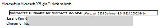 Ürünün adını, çalıştırdığınız sürümü ve 32 bit mi yoksa 64 bit mi olduğunu gösteren ekran görüntüsü.