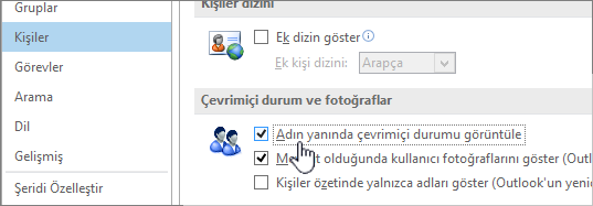 PeoplePeople tab in the Options dialog with Display online status highlighted