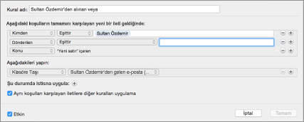 Varolan bir e-posta iletisinden kural oluşturma