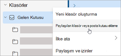 Paylaşılan klasör veya posta kutusu ekleme seçimini gösteren ekran görüntüsü