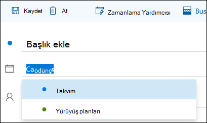 Olay ayrıntıları formunda takvim adını gösteren ekran görüntüsü