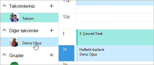 Paylaşılan bir takvimi gösteren ekran görüntüsü.