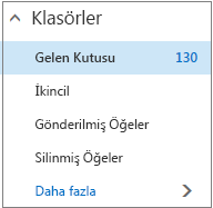 Sık Kullanılanlar altında varsayılan posta klasörlerini gösteren ekran görüntüsü.