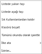 Posta gelen kutusuna sağ tıkladığınızda görünen bağlam veya kısayol menüsünü gösteren ekran görüntüsü.