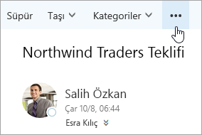 Outlook menü çubuğundaki Daha fazla komut düğmesinin ekran görüntüsü.