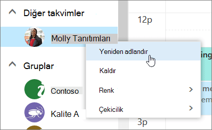 Diğer Takvimler bağlam menüsünü gösteren ekran görüntüsü.