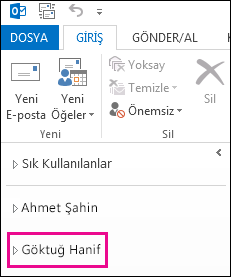 Paylaşılan klasör Outlook 2013 klasör listesinde görüntülenir
