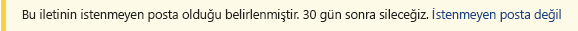 Outlook iletisindeki sarı güvenlik çubuğunu gösteren ekran görüntüsü.