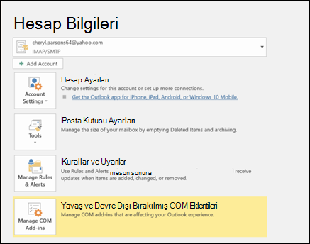 İş yeri dışında iletisi göndermek için kuralları kullanma otomatik yanıtlar düğmesini gösteren ekran görüntüsü.