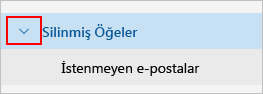 Silinmiş öğeler klasörünü genişletmeyi gösteren ekran görüntüsü.