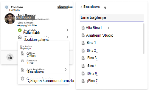 Profilde bina konumunu ayarlama