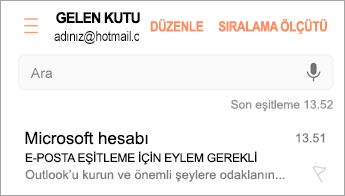 Eylem gerekiyor yazan e-postayı açın