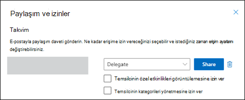 Temsilci kategorisi yönetimi, paylaşım ve izinler penceresi