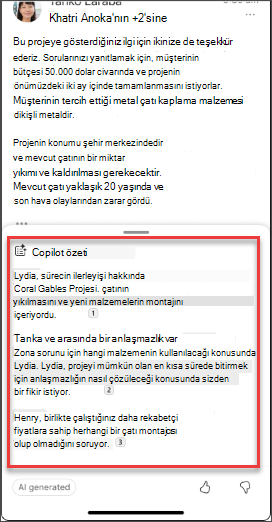 iOS ve Android'de Copilot'tan e-posta özeti