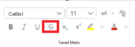 Yeni Outlook'ta tek satırla üstü çizili seçeneğinin ekran görüntüsü.