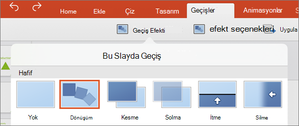 iPad'de Geçiş Efekti galerisinde seçilen dönüşüm