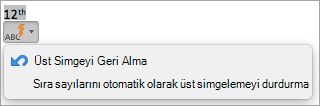 Sıra sayılarını otomatik olarak üst simge yapmayı durdurma seçeneğini gösterir