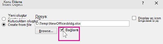choosing link for inserting a file into powerpoint