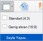 Slayt Boyutu menüsünde Sayfa Yapısı seçeneğini gösterir