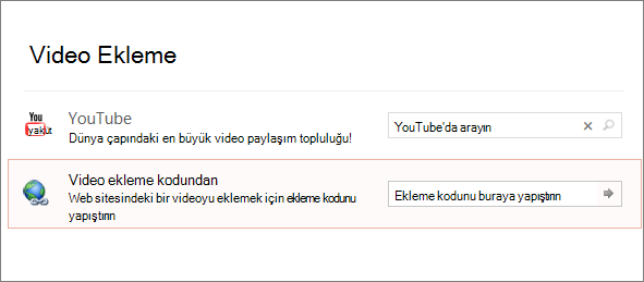 PowerPoint'te video ekle seçeneğini gösterir