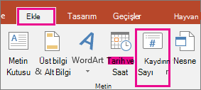 PowerPoint'teki şeritte yer alan slayt numarası düğmesini gösterir