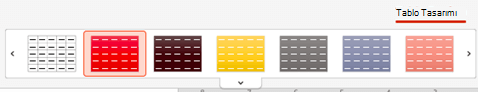 The Table Styles gallery on the Table Design tab in Mac için Mac için PowerPointMac için PowerPoint.