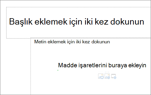 Madde işaretlerinin nerede çalışacağını gösteren boş başlık kutusu ve boş metin kutusu resmi.