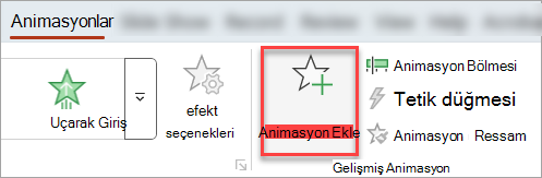 Animasyonlar sekmesindeki Animasyon Ekle düğmesi.