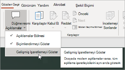 Gelişmiş İşaretlemeyi Göster'i seçin