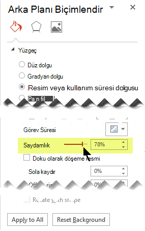 Resmi ayarlamak için Saydamlık çubuğunu sürükleyin