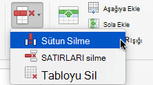 Sil düğmesini seçin ve sonra Sütun Sil'i veya Satır Sil'i seçin.